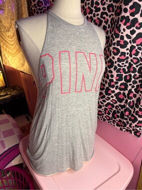 Mcbling Y2K 2010s era VS PINK Gray Tank with Neon Pink Outline Log